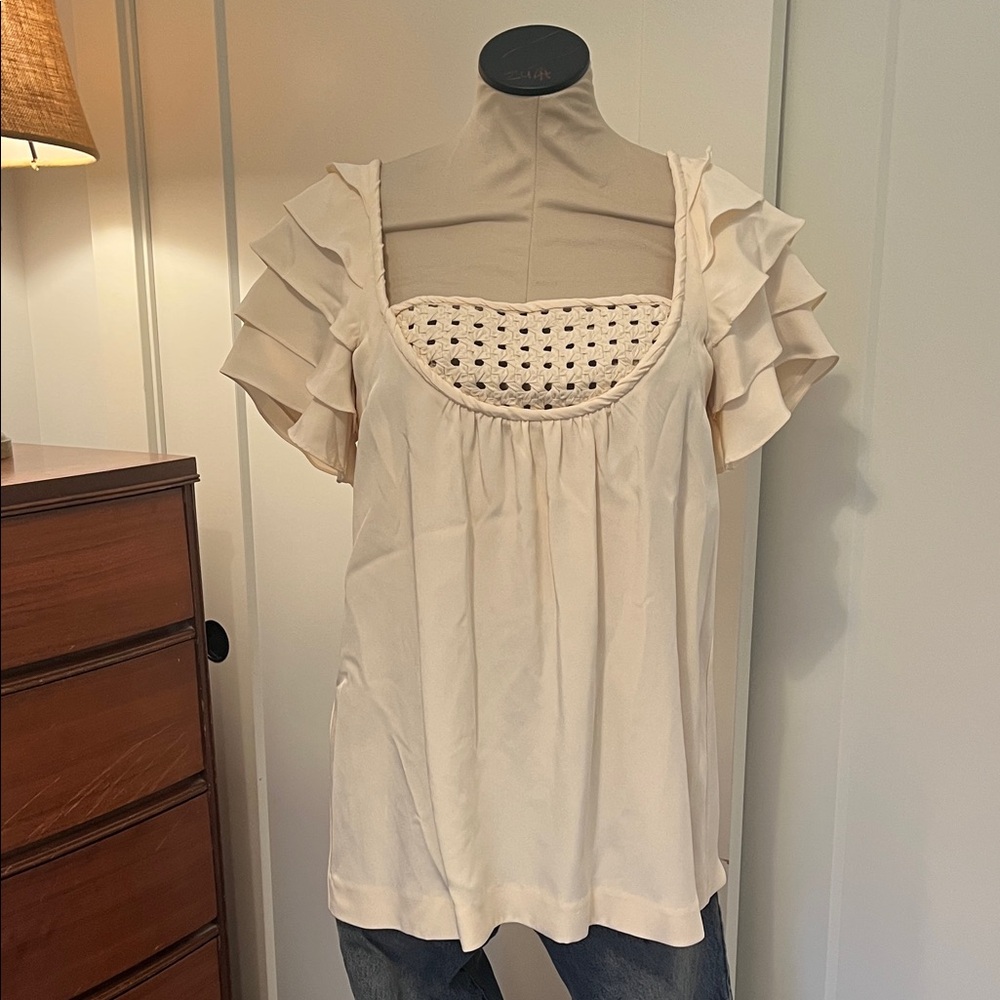 Vintage Y2K Cynthia Rowley Boutique Cream Ruffle Sleeve Top